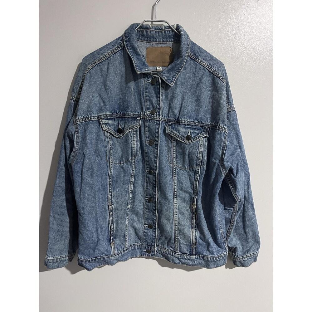 American Eagle Jacket Mens XL Blue Denim Bomber Collared Pockets Cotton Button - Picture 14 of 16
